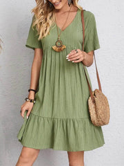 V-neck Short Sleeve Dress Summer Fashion Casual Loose Ruffled Dresses Beach Clothing Women - ProTrendyz