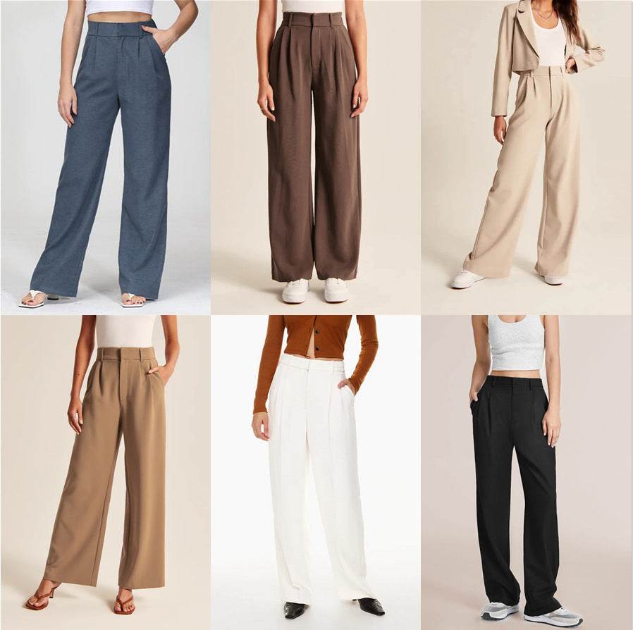 High Waist Straight Trousers With Pockets Wide Leg Casual Pants For Women - ProTrendyz