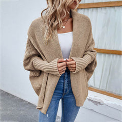 New Loose Knitted Sweater Solid Color Bat Sleeve Large Lapel Cardigan Autumn And Winter Fashion Jacket For Women Clothing - ProTrendyz