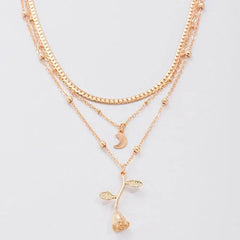 Bohemia Multilayer Moon Gold Color Pendant Necklaces For Women Rose Flower Choker Necklace 2025 Fashion Jewelry Party Gift Valentine's Day Gifts - ProTrendyz