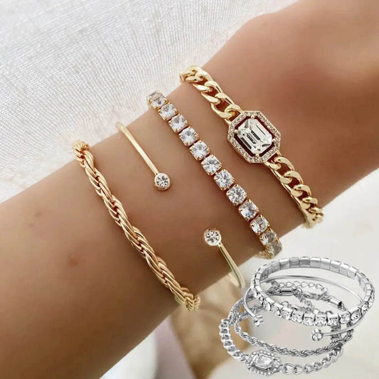 Fashion Jewelry 4 Pcs Crystal Bracelet Set Bohemian Design For Women Vintage Luxury Twisted Cuff Chains Armband Jewelry Accessories - ProTrendyz