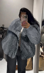 Winter Plush Coat Fashion Warm Thicken Fluffy Lapel Jacket Outwear Casual Long Sleeve Tops Womens Clothing