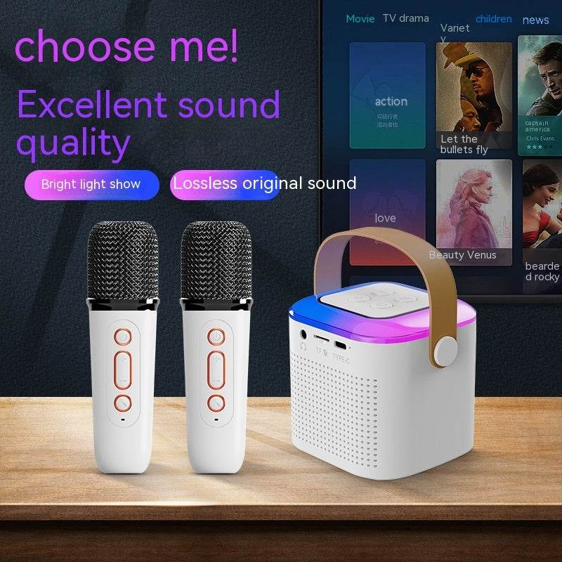 Microphone Karaoke Machine Bluetooth-compatible Speaker With 2 Wireless Mic RGB Light Home Family Singing Speaker - ProTrendyz
