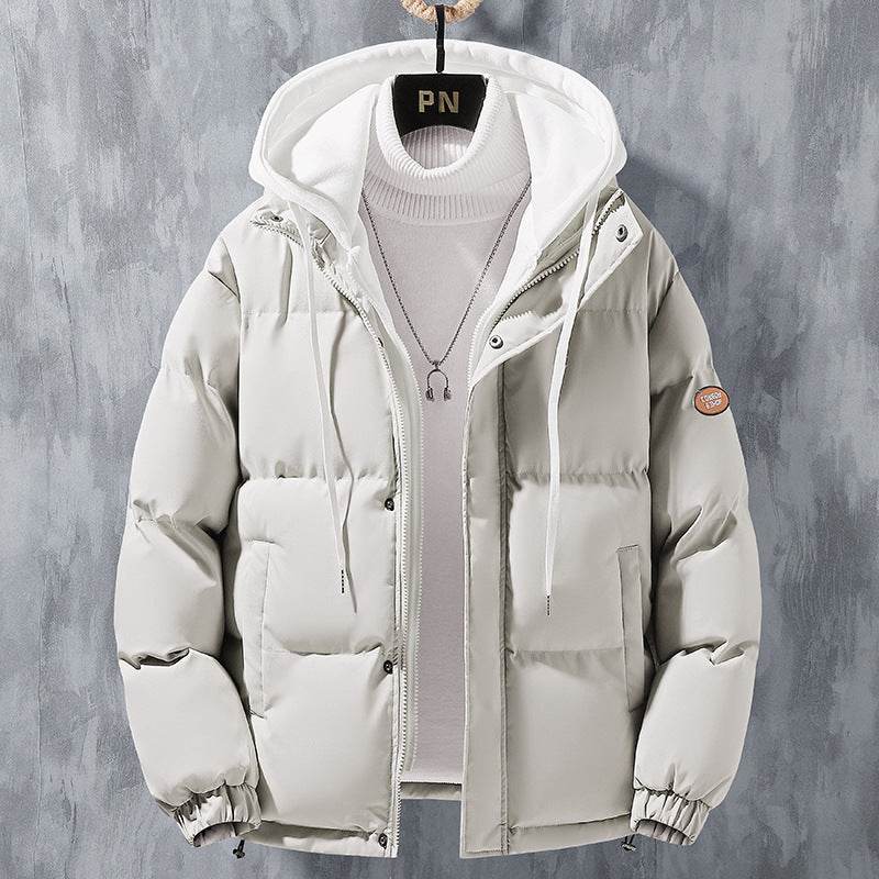 Fashion Hooded Jacket Men Winter Windproof Thickened Fake Two-piece Coat Solid Leisure Sports Cotton Jacket - ProTrendyz