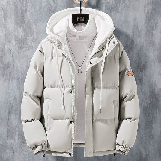 Fashion Hooded Jacket Men Winter Windproof Thickened Fake Two-piece Coat Solid Leisure Sports Cotton Jacket - ProTrendyz