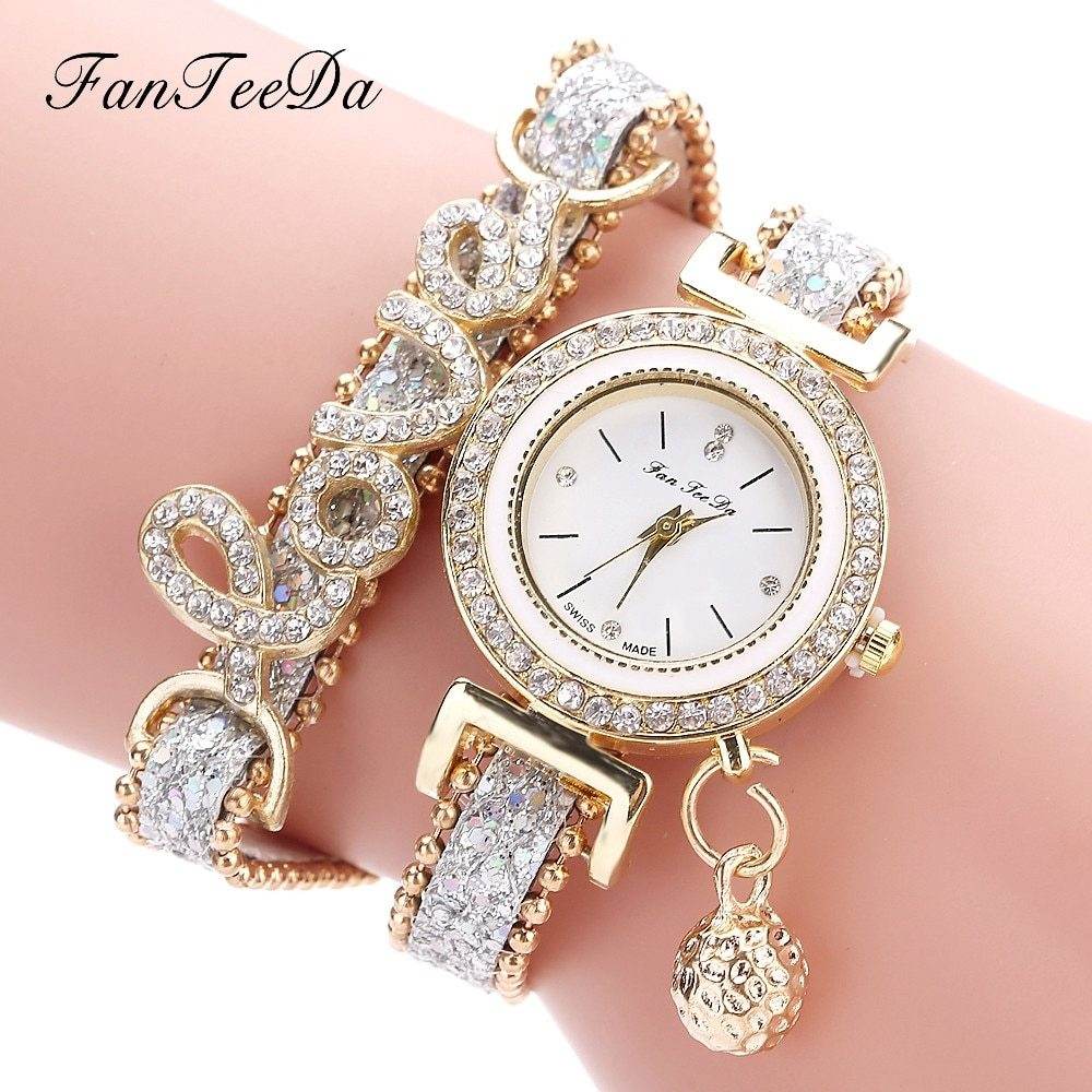 FanTeeDa Brand Women Bracelet Watches Ladies Watch Rhinestones Clock Womens Fashion Dress Wristwatch Relogio Feminino Gift - ProTrendyz