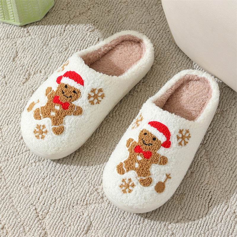 Christmas Snowflake Gingerbread Slippers Winter Indoor Non-slip Floor Bedroom Fuzzy House Shoes For Women Home Slippers - ProTrendyz