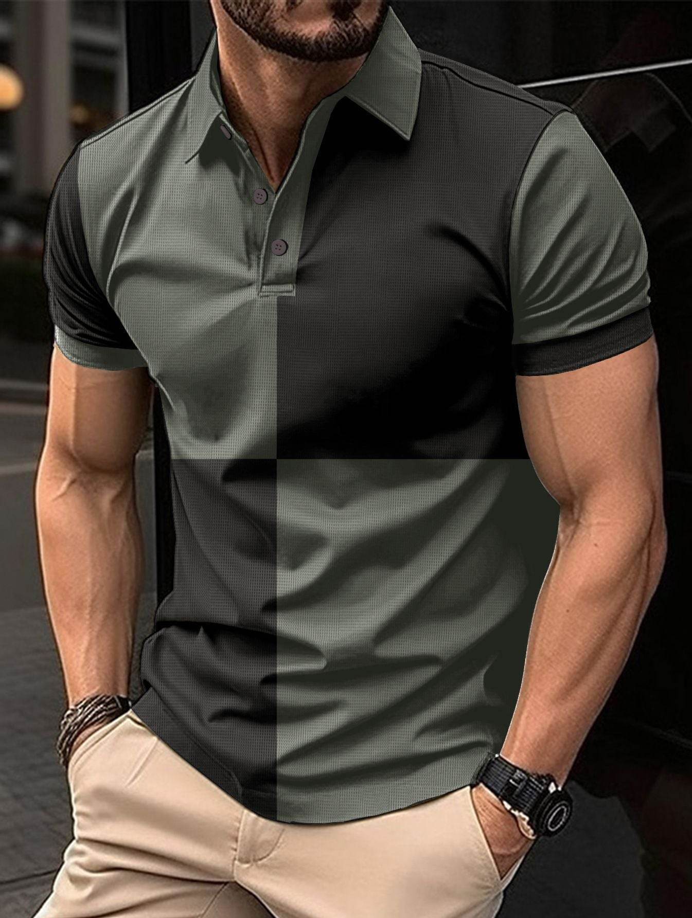 Casual Sports Short Sleeve Color Stitching Turnover Neck Polo Shirt Men Clothing - ProTrendyz