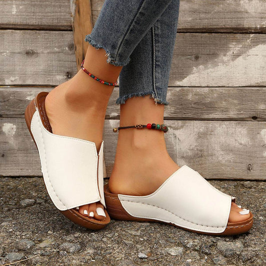 Fashion Solid Wedges Sandals Summer Casual Peep-toe Slippers Outdoor Thick Sole Heightening Slides Shoes Women - ProTrendyz
