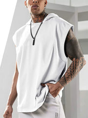 Summer Mens Sleeveless Loose Fitness Hooded Sports Vest