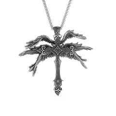 Vintage Silver Six Winged Angel Wings Cross Pendant Necklace - ProTrendyz