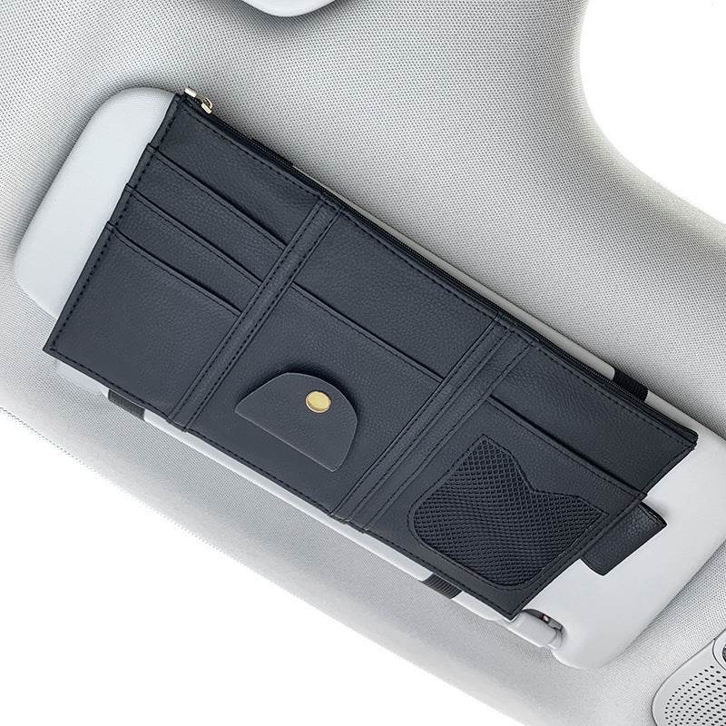 Car Sun Visor Organizer Storage Holder Full Leather Wrap - ProTrendyz