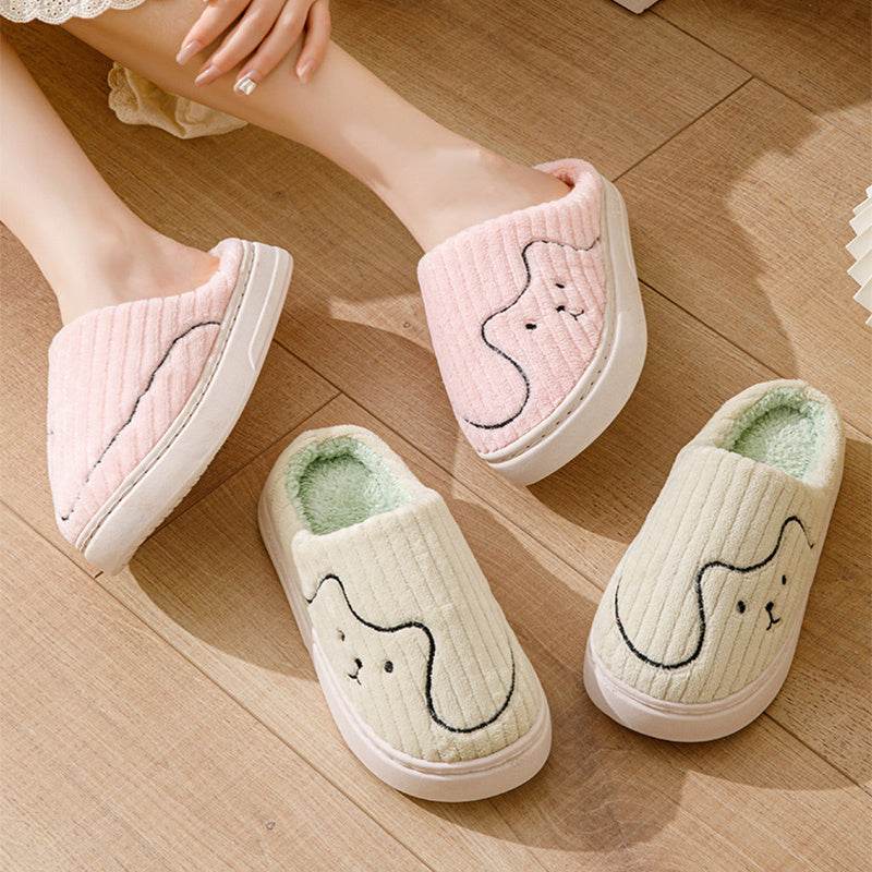 Striped Cat Slippers Indoor Couple Non-slip Floor Bedroom Slipper Winter Warm Plush House Shoes Women Men - ProTrendyz