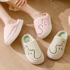 Striped Cat Slippers Indoor Couple Non-slip Floor Bedroom Slipper Winter Warm Plush House Shoes Women Men - ProTrendyz