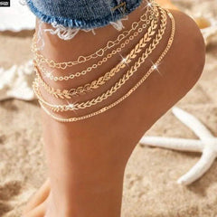 5Pcs Bohemian Airplane Chain Ankle Chain Fashion Design Heart-shaped Chain Anklets Women's Summer Beach On Foot Chain Jewelry US - ProTrendyz