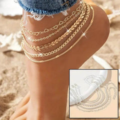 5Pcs Bohemian Airplane Chain Ankle Chain Fashion Design Heart-shaped Chain Anklets Women's Summer Beach On Foot Chain Jewelry US - ProTrendyz