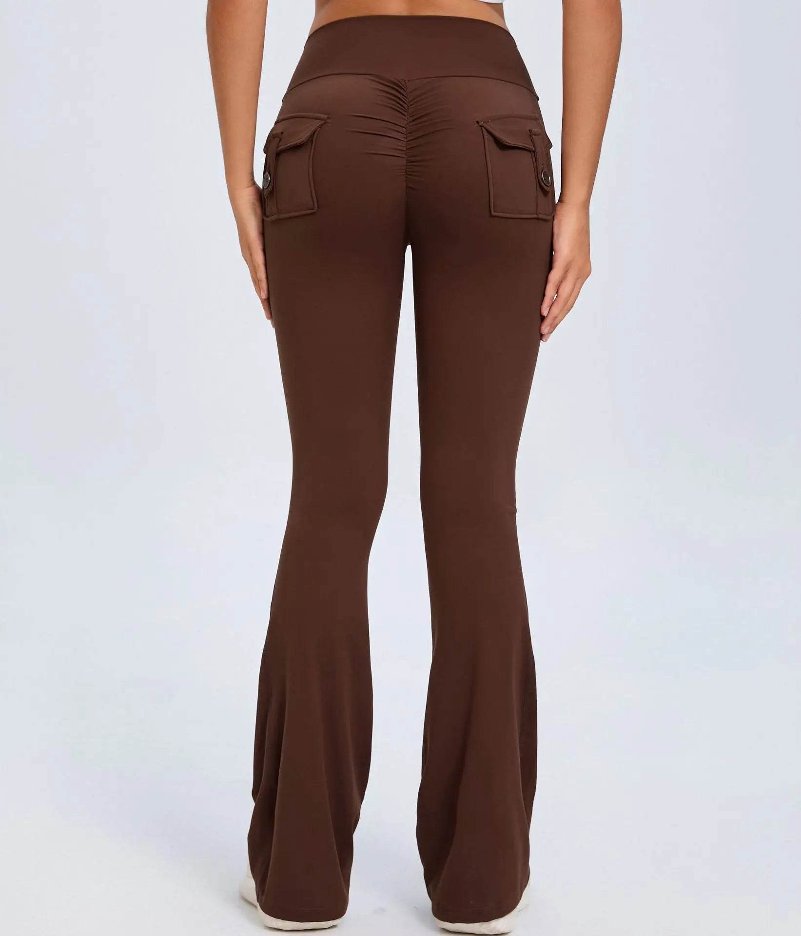 Yoga Fitness Flared Pants With Pockets Ins Fashion Slim High Waist Sports Trousers Scrunch Butt Booty Workout Lifting Leggings 2XL 3XL XXL XXXL - ProTrendyz