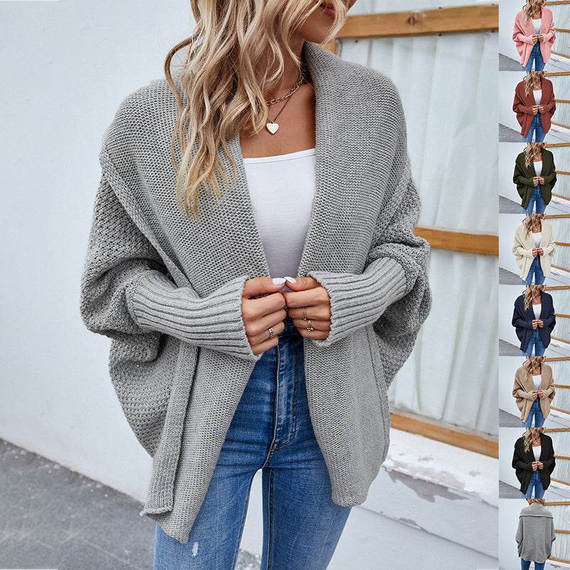 New Loose Knitted Sweater Solid Color Bat Sleeve Large Lapel Cardigan Autumn And Winter Fashion Jacket For Women Clothing - ProTrendyz