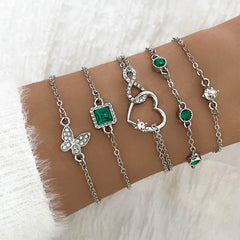 Bohemian 5pc Green Crystal Bracelets Jewelry Set For Women Heart Bracelet Wedding Engagement Bracelet Fashion Jewelry - ProTrendyz