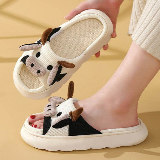 Cute Cartoon Cow Frog Slippers Linen Non-slip Shoes Indoor Garden Home Slippers - ProTrendyz