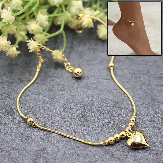 Gothic Gold Color Heart Pendant Anklet For Women Ball Beaded Anklet Vintage Chunky Jewelry US - ProTrendyz