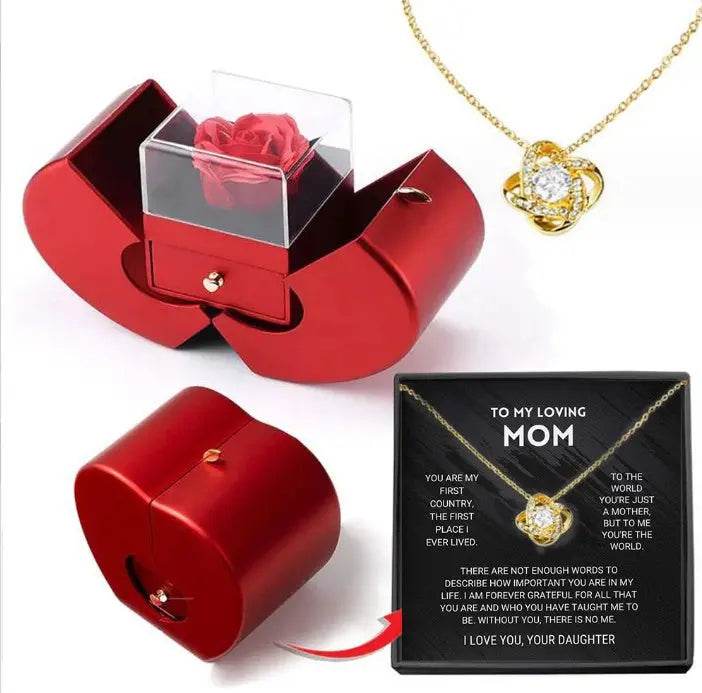 Fashion Jewelry Box Red Apple Christmas Gift Necklace Eternal Rose For Girl Mother's Day Valentine's Day Gifts With Artificial Flower Rose Flower Jewelry Box US - ProTrendyz