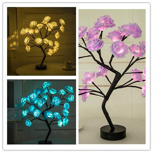 Rose Flower Lamp USB Battery Operated LED Table Lamp Bonsai Tree Night Lights Garland Bedroom Decoration Lights Home Decor - ProTrendyz