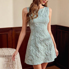 Floral Jacquard Sleeveless Dress French Minimalist Style Women's Summer Dress