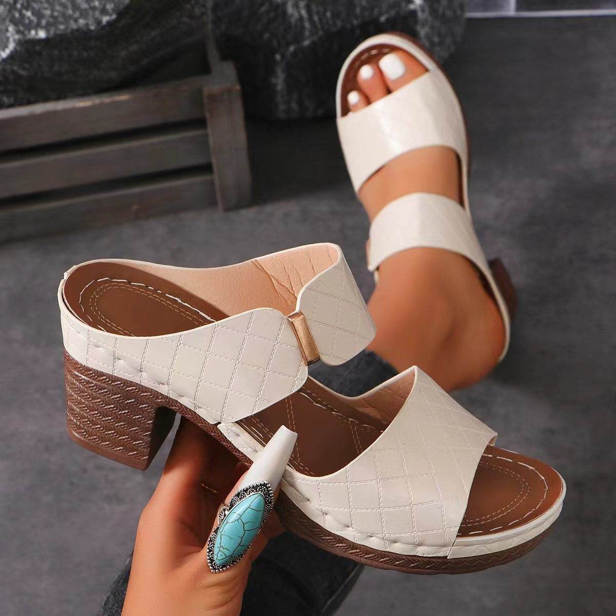 High Heel Slippers Women's Fashion Round Toe Sandals Summer - ProTrendyz