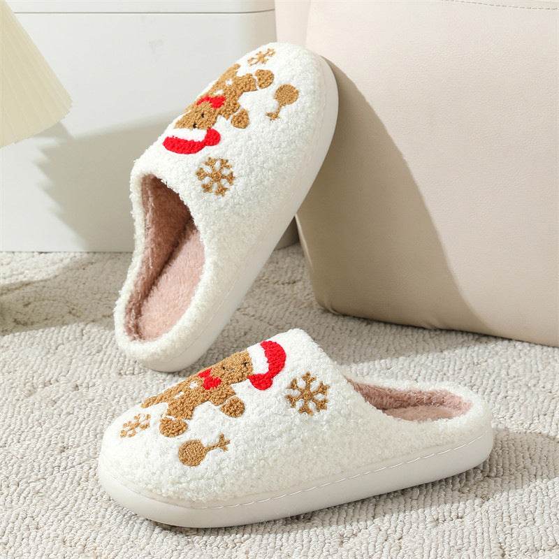 Christmas Snowflake Gingerbread Slippers Winter Indoor Non-slip Floor Bedroom Fuzzy House Shoes For Women Home Slippers - ProTrendyz