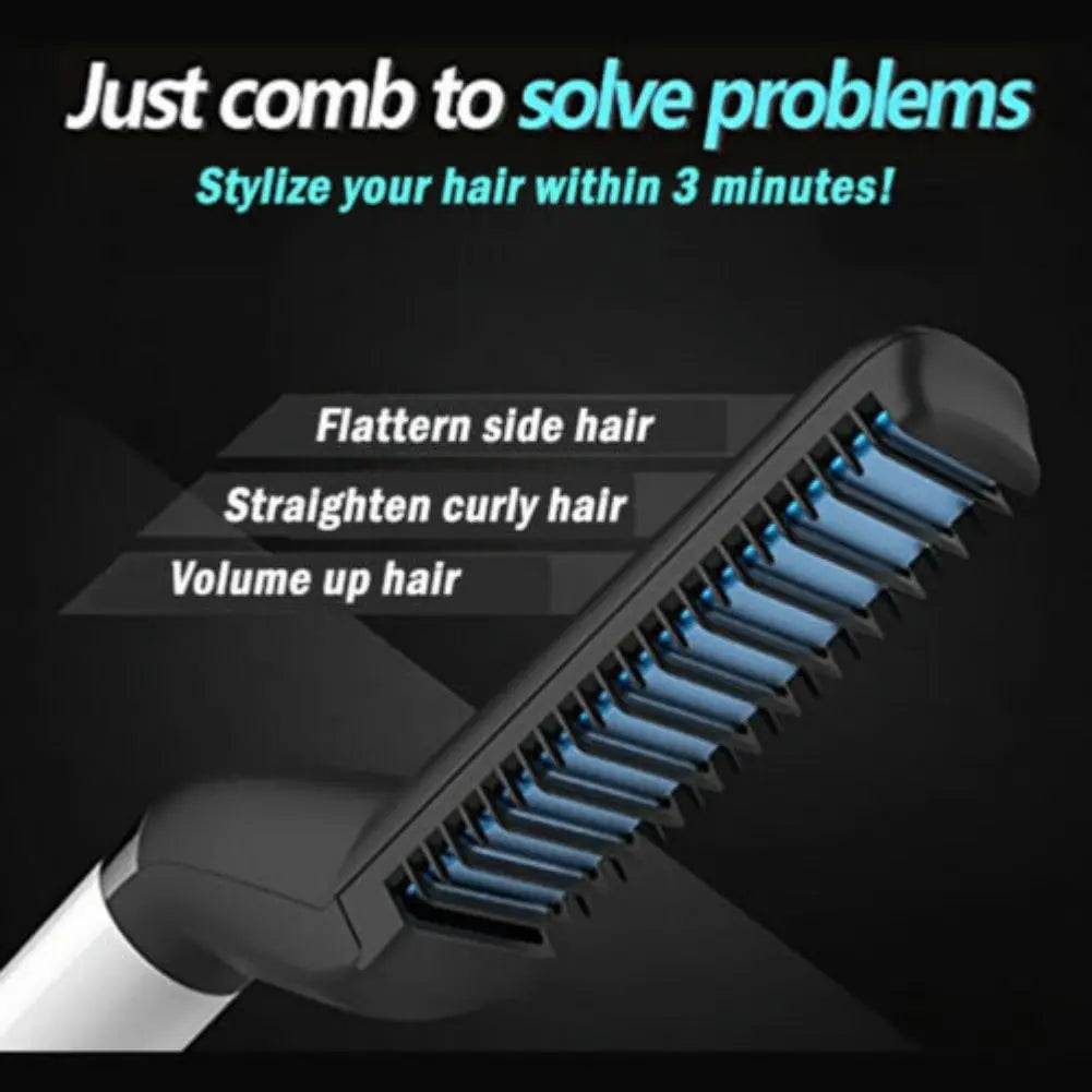 Electric Hair Straightener Brush,Men Quick Beard Straightener Styler Comb,Hair Straightening,Curly Hair Straightening Comb,Side Hair Detangling,Multifunctional Hair Curling Curler US - ProTrendyz