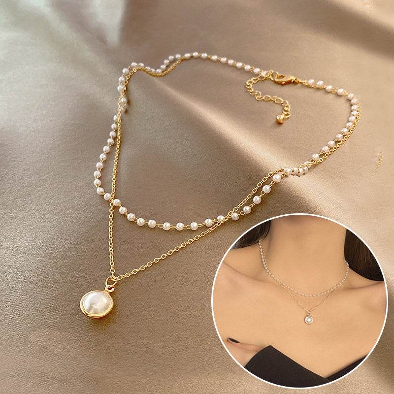 Summer Double-layer Pearls Necklace INS Fashion Clavicle Chain Necklace Jewelry For Beach - ProTrendyz