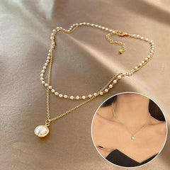 Summer Double-layer Pearls Necklace INS Fashion Clavicle Chain Necklace Jewelry For Beach - ProTrendyz