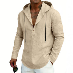 Men's Casual Linen Hoodie Long-Sleeve Top