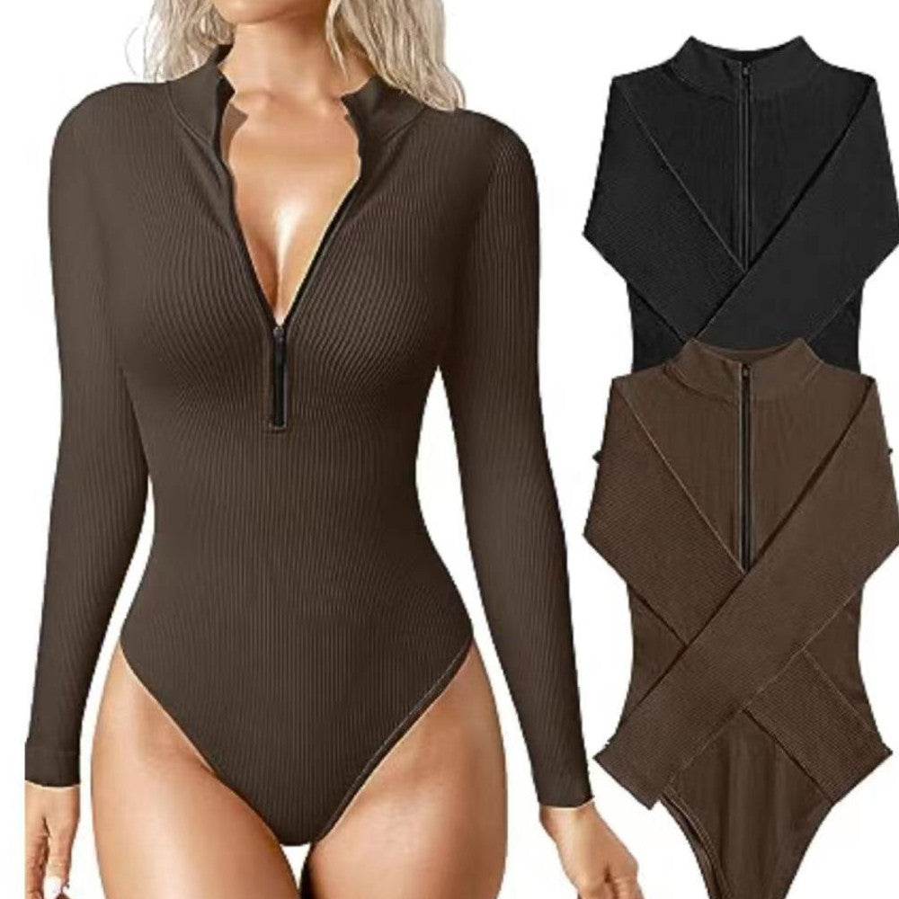 Fashion Long Sleeve Zipper Jumpsuit Seamless Slimming Shapewear For Women Romper - ProTrendyz