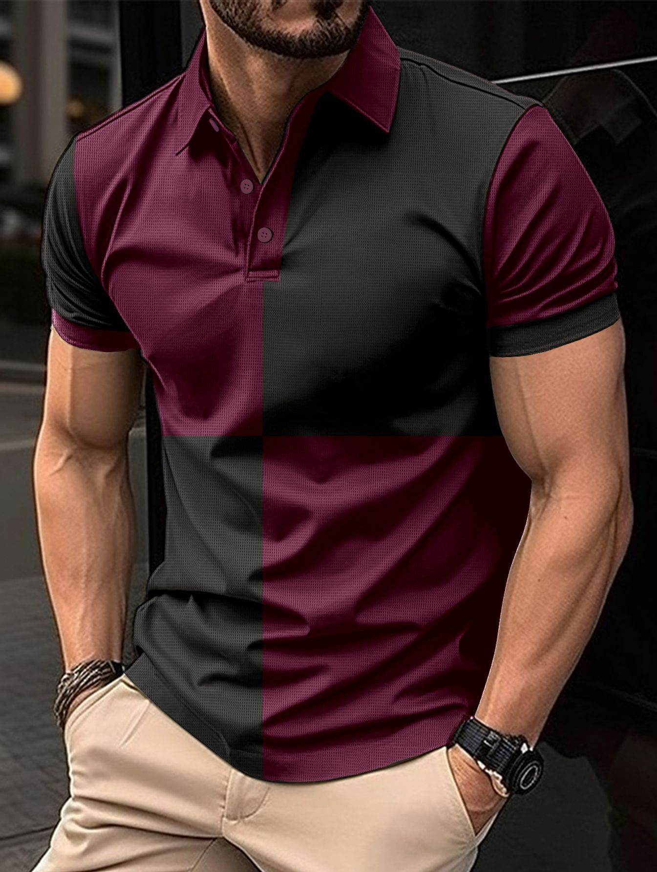 Casual Sports Short Sleeve Color Stitching Turnover Neck Polo Shirt Men Clothing - ProTrendyz