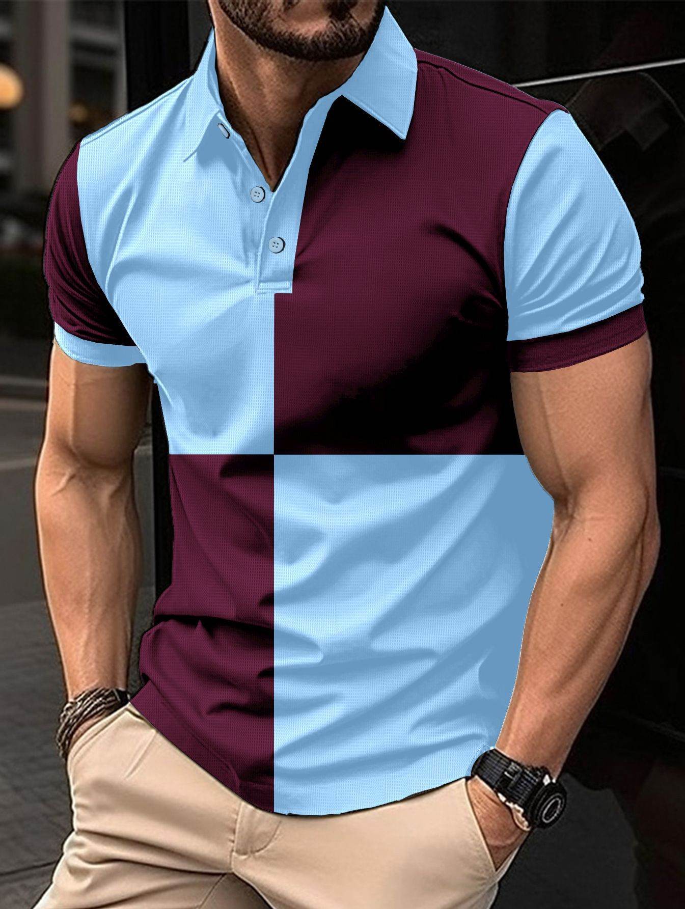 Casual Sports Short Sleeve Color Stitching Turnover Neck Polo Shirt Men Clothing - ProTrendyz