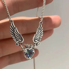 Vintage Gothic Heart Crown Angel Wings Pendant Necklaces For Women Fashion Exquisite Love Shape Clavicle Chain Choker Jewelry Fashion Jewelry - ProTrendyz