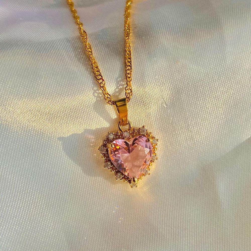 Colorful Rhinestones Heart-shped Necklace Love Gold Clavicle Chain Ins Personalized Jewelry For Women Valentine's Day - ProTrendyz