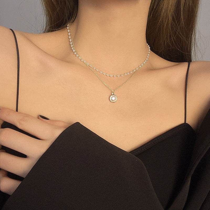 Summer Double-layer Pearls Necklace INS Fashion Clavicle Chain Necklace Jewelry For Beach - ProTrendyz