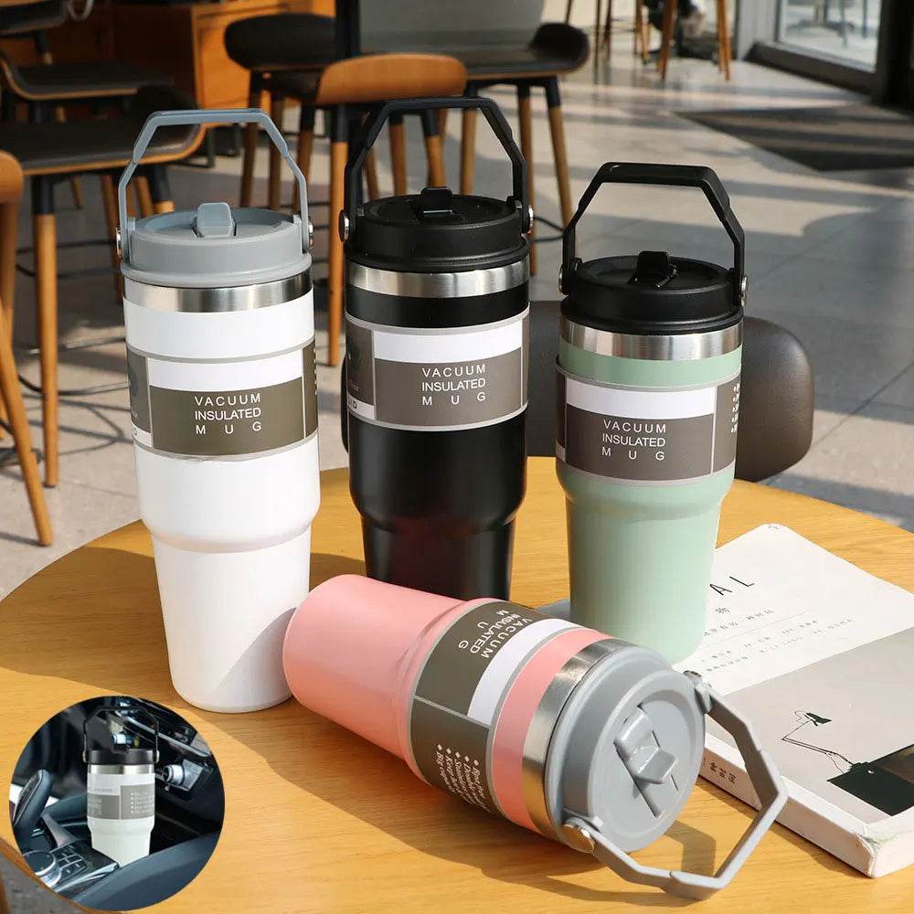 Portable Car Cup Stainless Steel Cup Travel Sports Water Bottle With Handle Cover Coffee Tumbler Cup - ProTrendyz