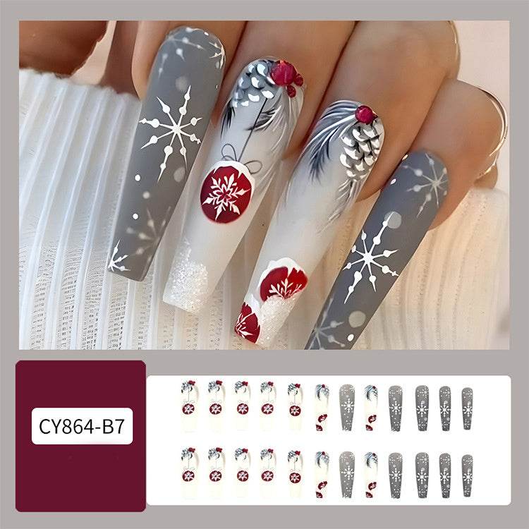 24pcs Christmas False Nails Hat Striped Snowflake Nail Art Stickers For Parties Dances Or Holiday Wear - ProTrendyz