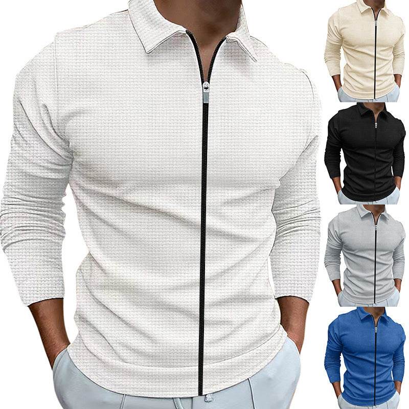 Men's Clothing Waffle Style Zipped Lapel Jacket Outdoor Sports Tops - ProTrendyz