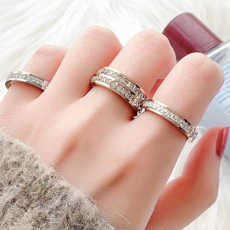 INS Rings Titanium Steel Couple Single And Double Row Diamond Ring - ProTrendyz