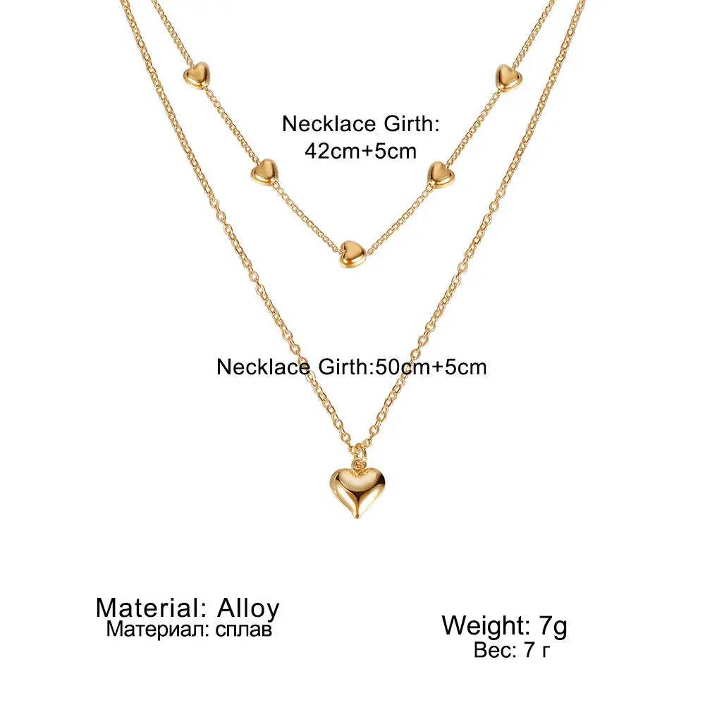 Double-layer Heart Pendant Fine Chain Necklace For Women Multilayer Gold Color Metal Necklaces Fashion Jewelry Accessories - ProTrendyz