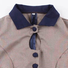 Color Effect Collar Hollow High-grade Houndstooth Patchwork Ruffled Waist-tight Autumn And Winter Long Sleeve Retro Dress XL XXL 2XL - ProTrendyz