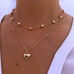 Double-layer Heart Pendant Fine Chain Necklace For Women Multilayer Gold Color Metal Necklaces Fashion Jewelry Accessories - ProTrendyz