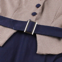 Color Effect Collar Hollow High-grade Houndstooth Patchwork Ruffled Waist-tight Autumn And Winter Long Sleeve Retro Dress XL XXL 2XL - ProTrendyz