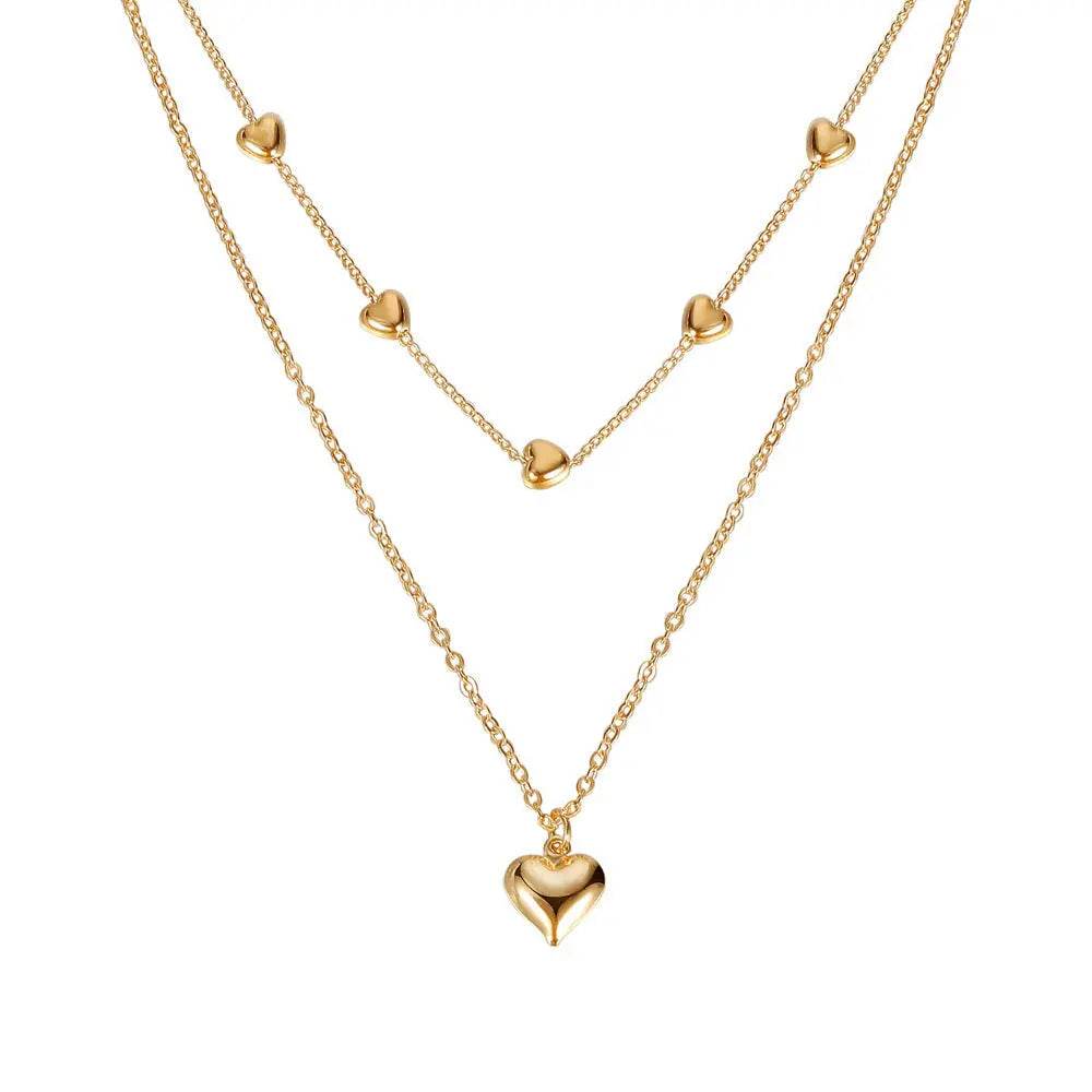 Double-layer Heart Pendant Fine Chain Necklace For Women Multilayer Gold Color Metal Necklaces Fashion Jewelry Accessories - ProTrendyz