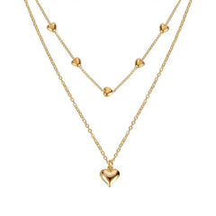 Double-layer Heart Pendant Fine Chain Necklace For Women Multilayer Gold Color Metal Necklaces Fashion Jewelry Accessories - ProTrendyz